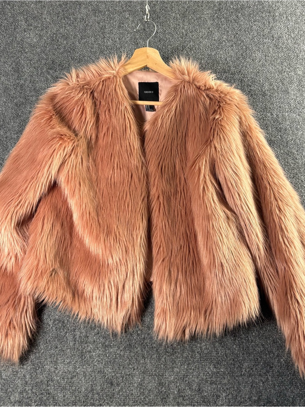 Forever 21 Faux Fur Teddy Jacket in Rose Gold